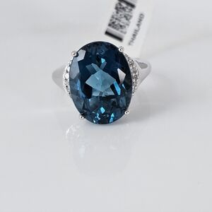 10.50 Carat London Blue Topaz & Diamonds Ring Rhodium Sterling Silver Sz 7! NEW